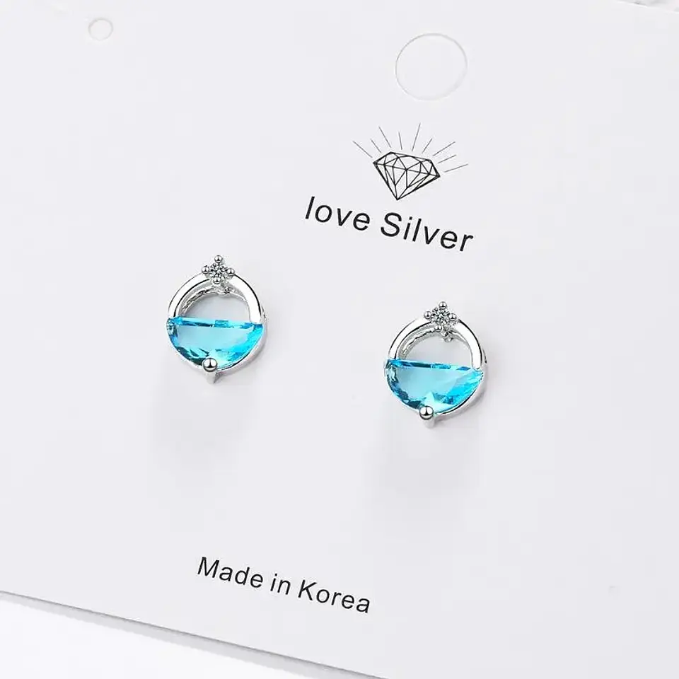 Aros Circular Circon Azul Plateado 3