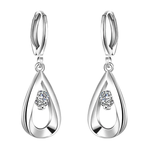 Aros de Gotas Circon Blanco Plateado