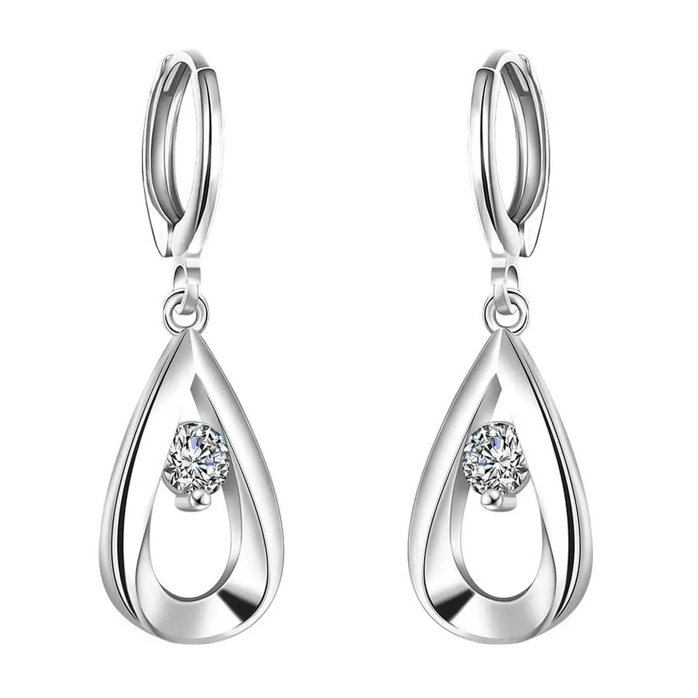 Aros de Gotas Circon Blanco Plateado 1