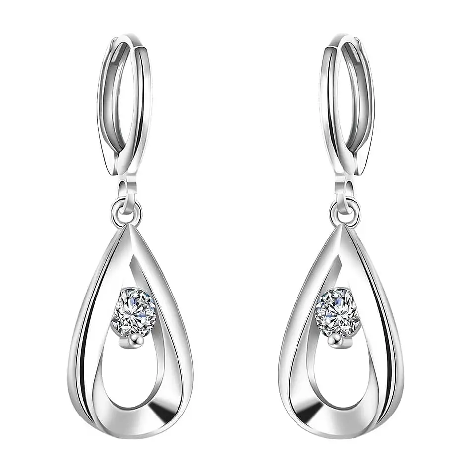 Aros de Gotas Circon Blanco Plateado 1