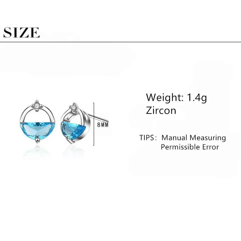 Aros Circular Circon Azul Plateado 5