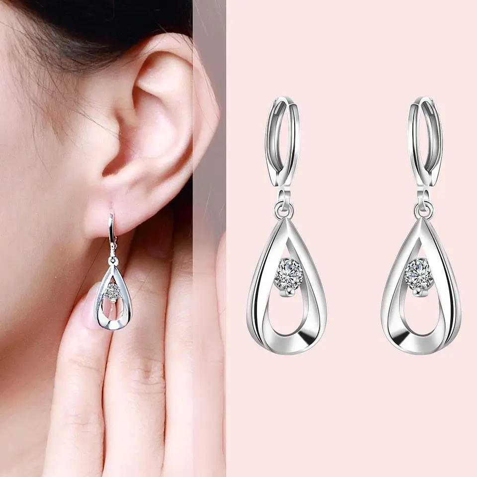 Aros de Gotas Circon Blanco Plateado 3