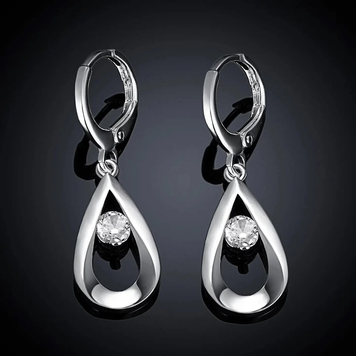 Aros de Gotas Circon Blanco Plateado 4