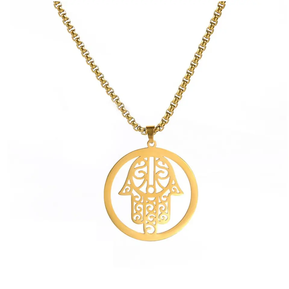 Colgante Collar Mano de Fatima Hamsa Acero Dorado 1
