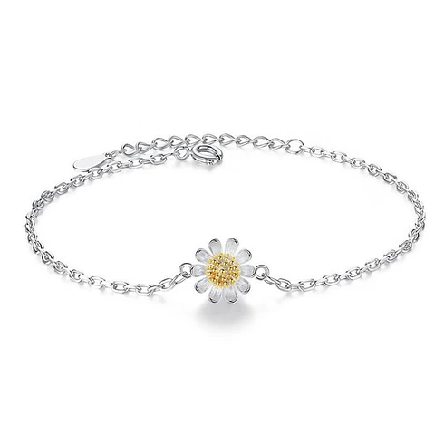 Pulsera Flor Margarita Ajustable Plateada