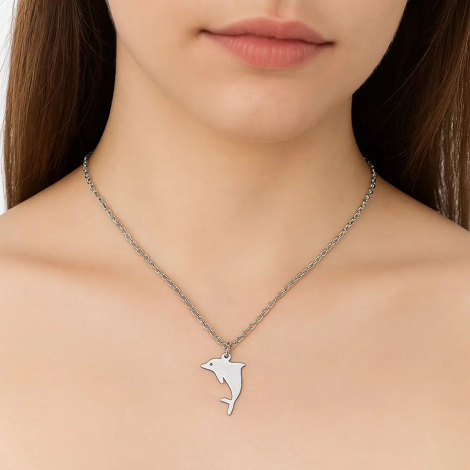 Collar Delfín Acero Plateado 2