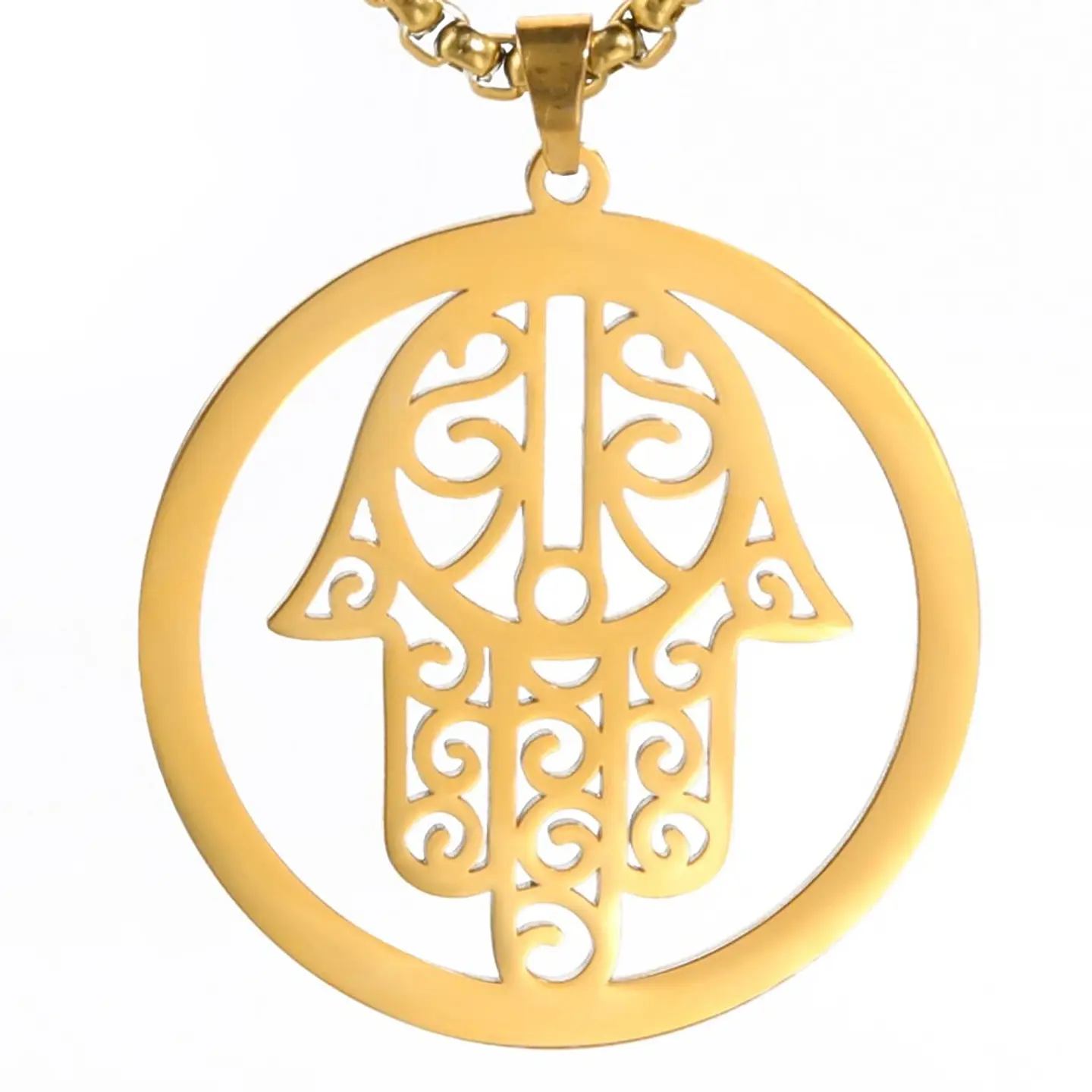 Colgante Collar Mano de Fatima Hamsa Acero Dorado 4