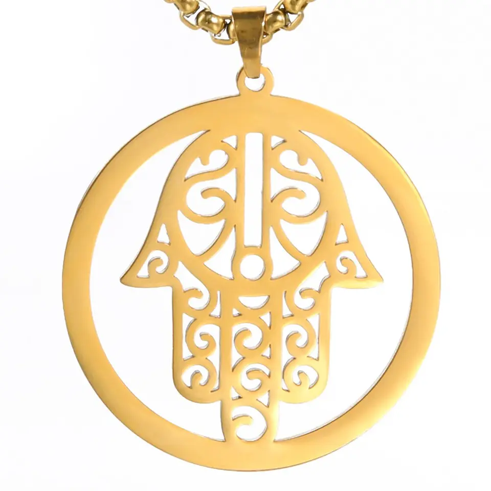Colgante Collar Mano de Fatima Hamsa Acero Dorado 4