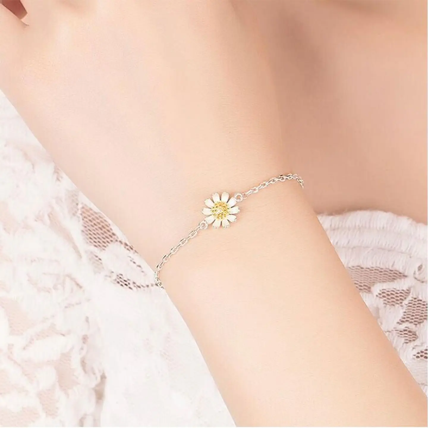 Pulsera Flor Margarita Ajustable Plateada 4