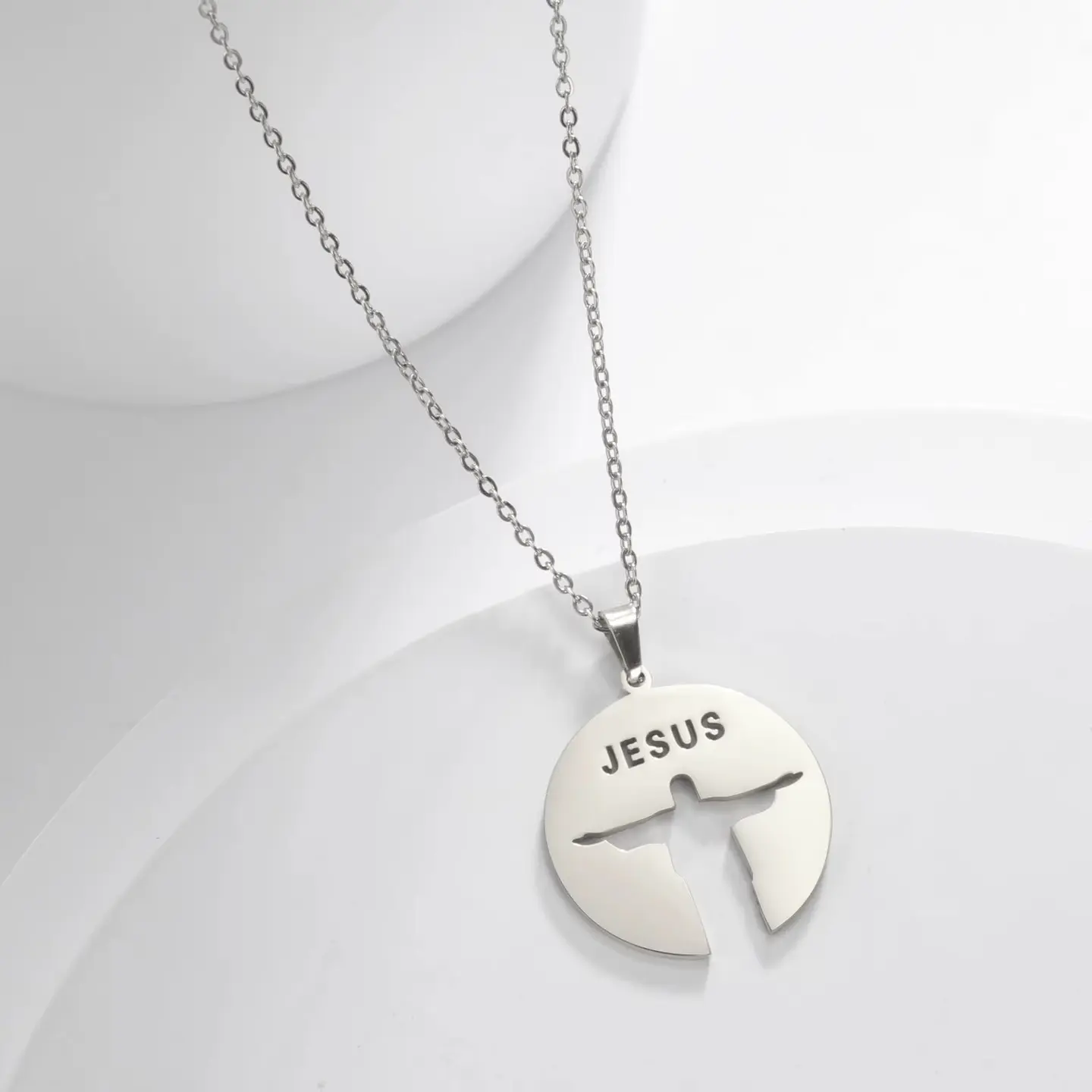 Collar Jesús Cristo Redentor Acero Plateado 2