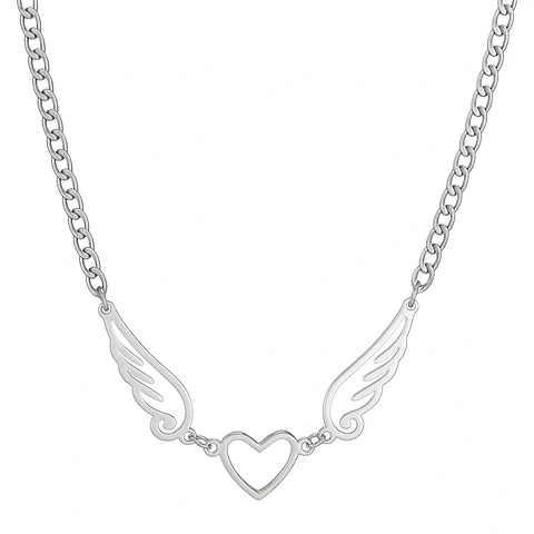 Collar Alas de Ángel corazón Acero Plateado