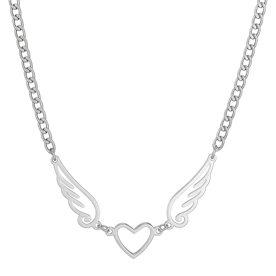 Collar Alas de Ángel corazón Acero Plateado 1