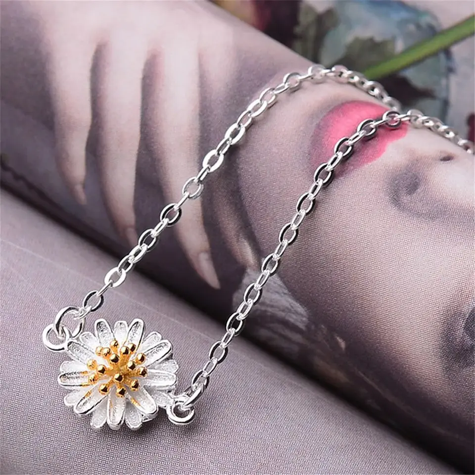 Pulsera Flor Margarita Ajustable Plateada 5