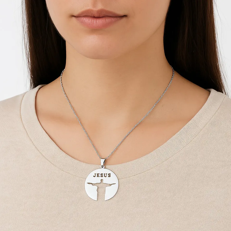 Collar Jesús Cristo Redentor Acero Plateado 3