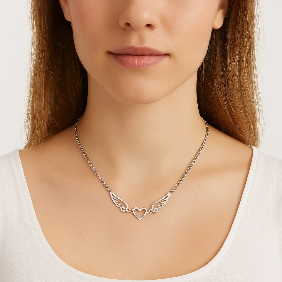 Collar Alas de Ángel corazón Acero Plateado 2