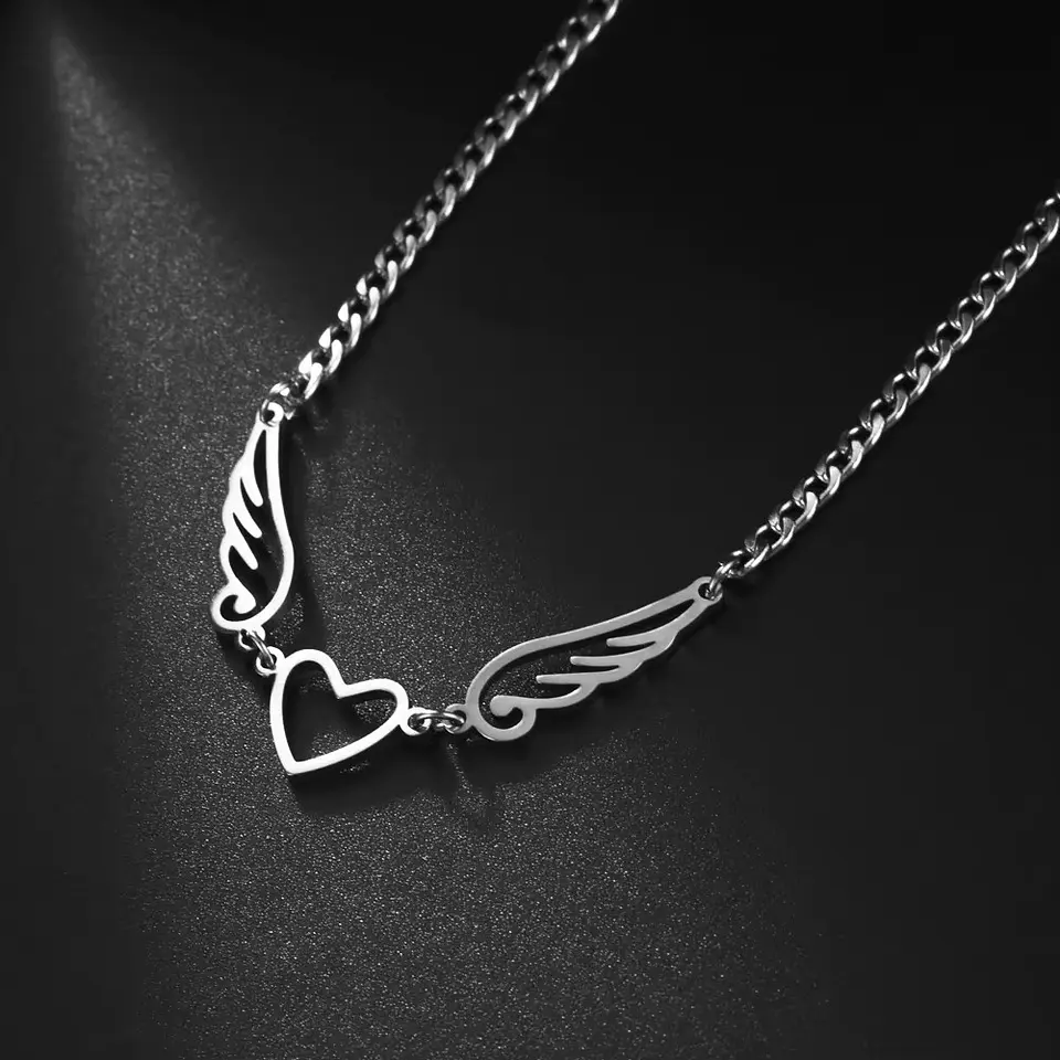 Collar Alas de Ángel corazón Acero Plateado 3