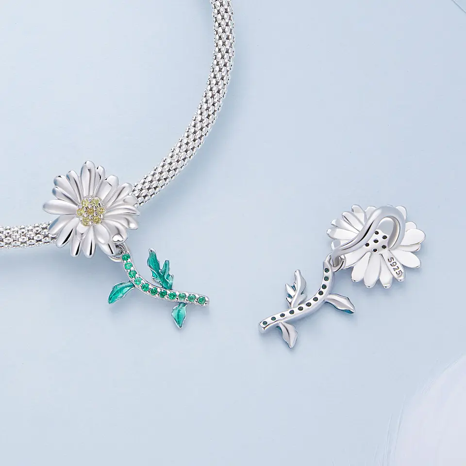 Charm Dije Plata 925 Margarita Daisy Flower 3
