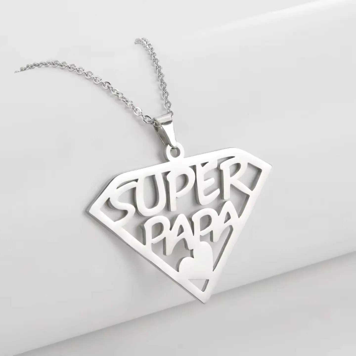 Collar Super Papa Acero Plateado 3