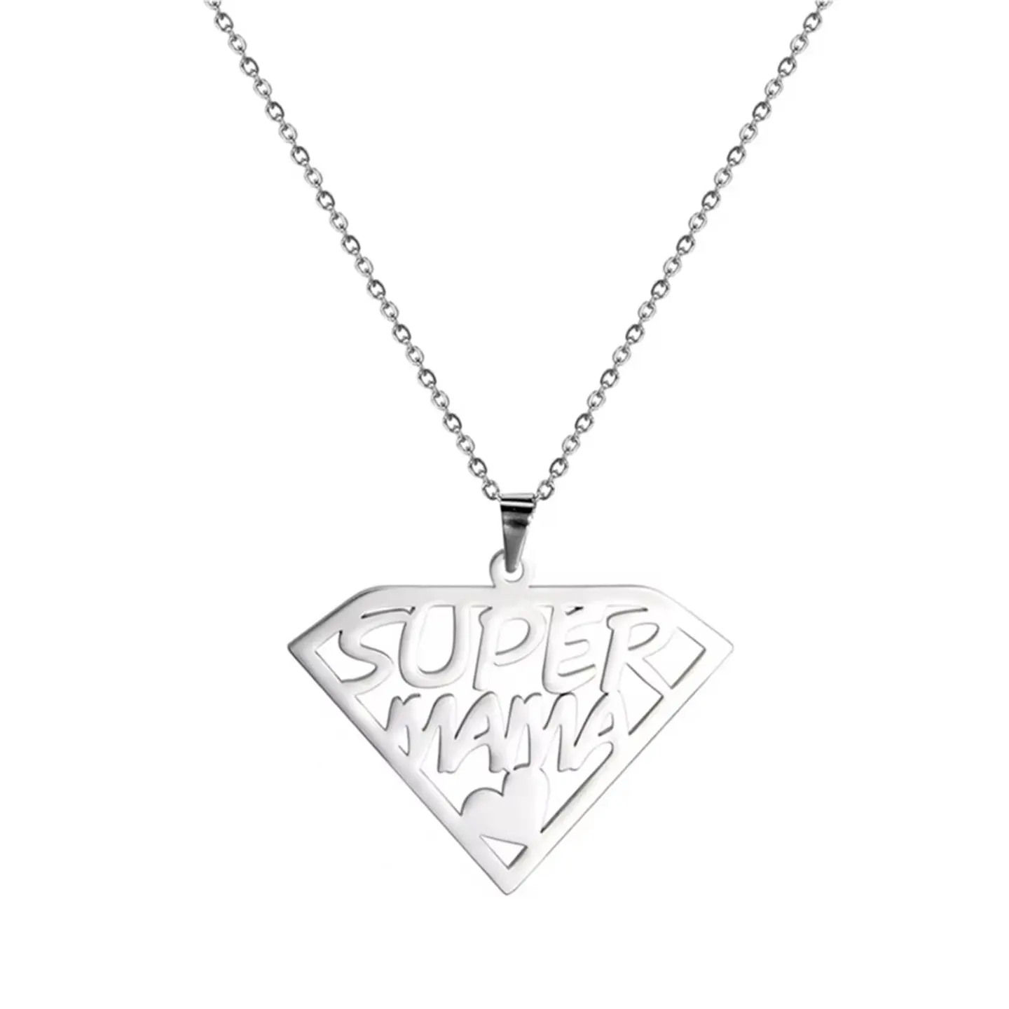 Collar Super Mama Acero Plateado 1