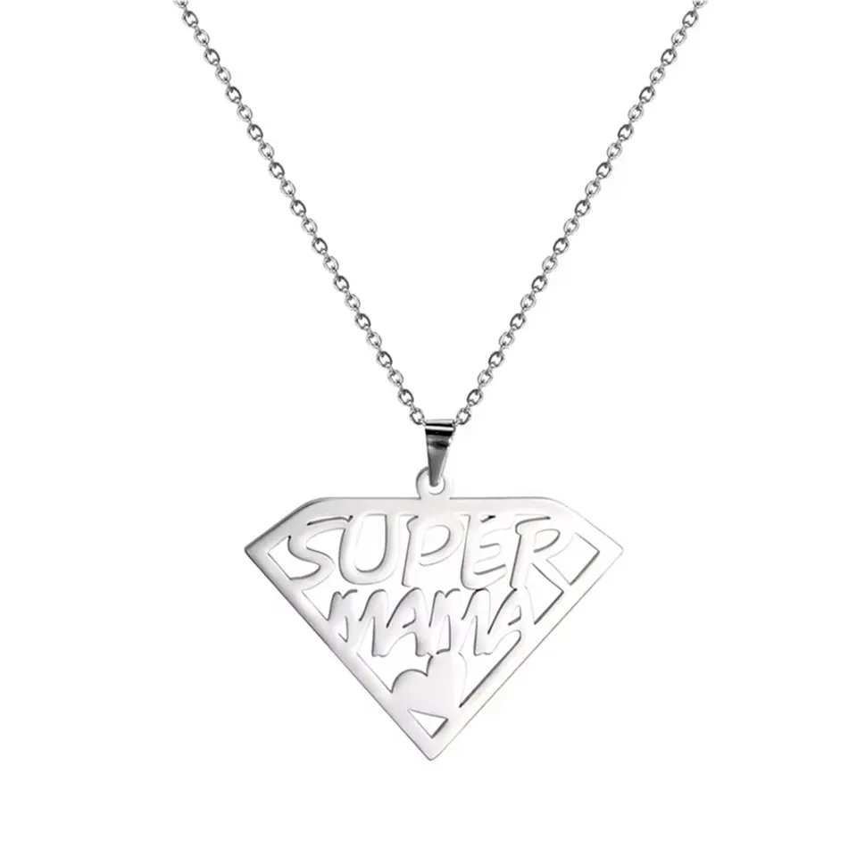 Collar Super Mama Acero Plateado 1