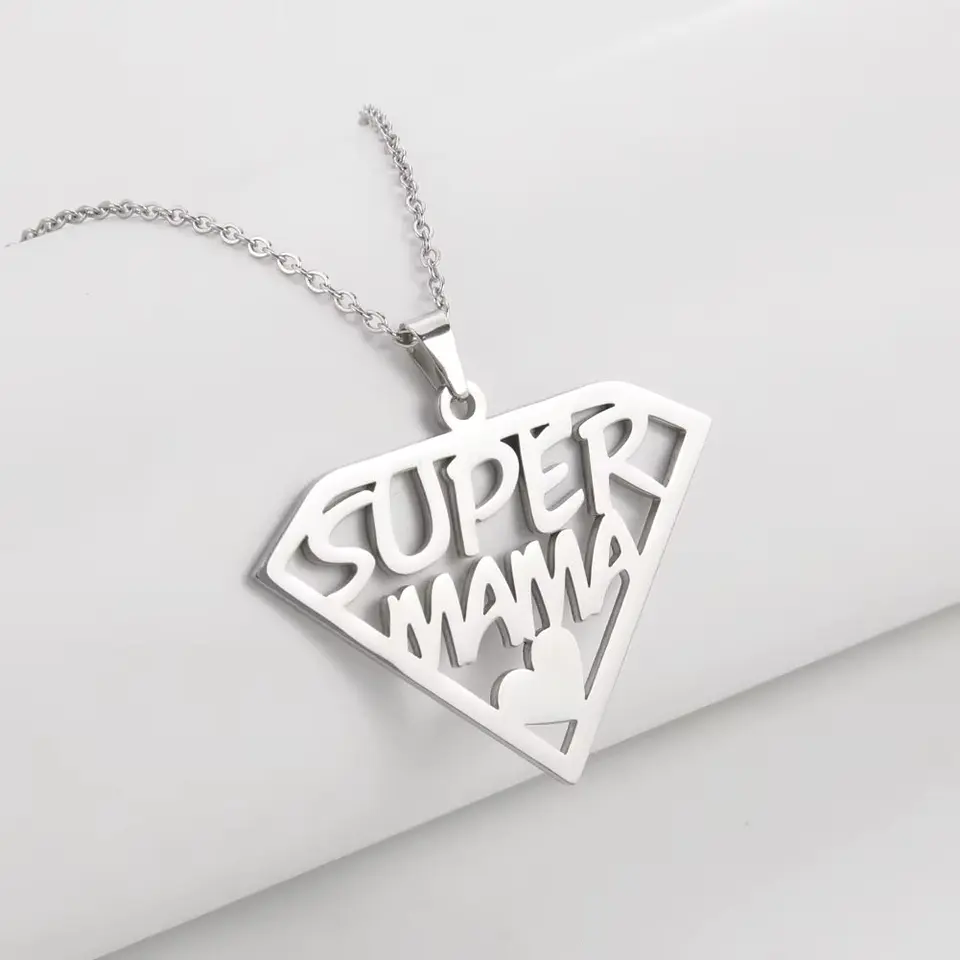 Collar Super Mama Acero Plateado 2