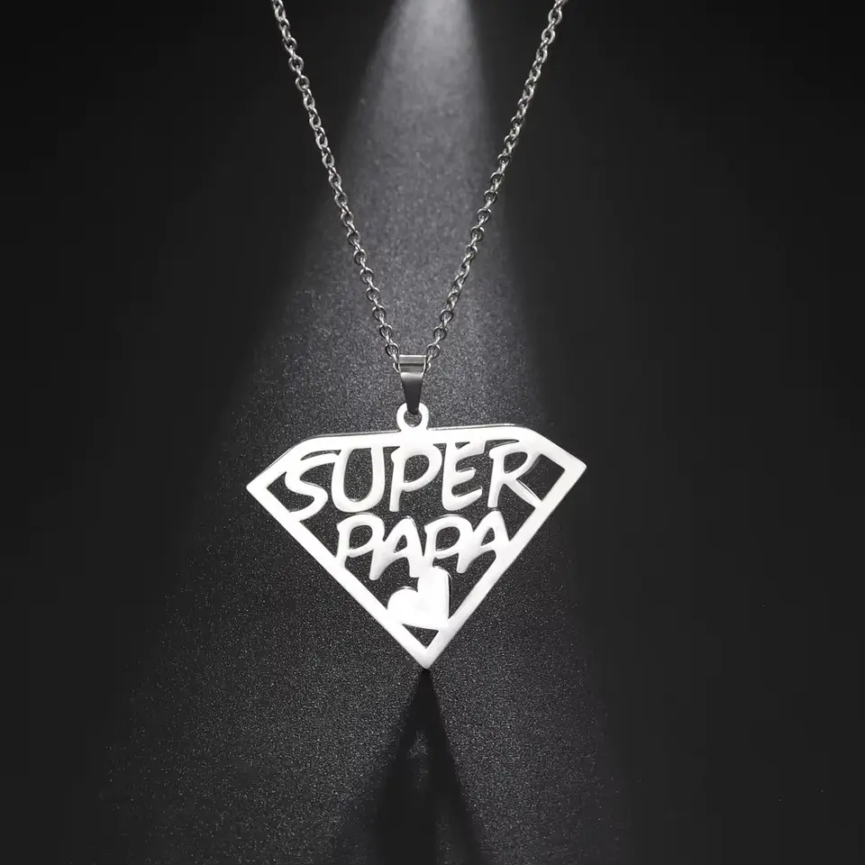 Collar Super Papa Acero Plateado 6