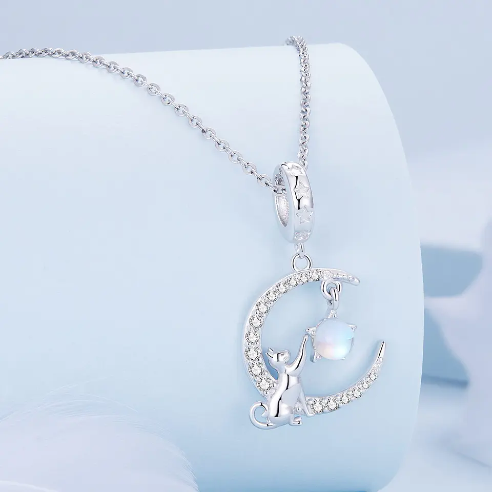 Charm Dije Plata 925 Gato en Luna y Estrella 4