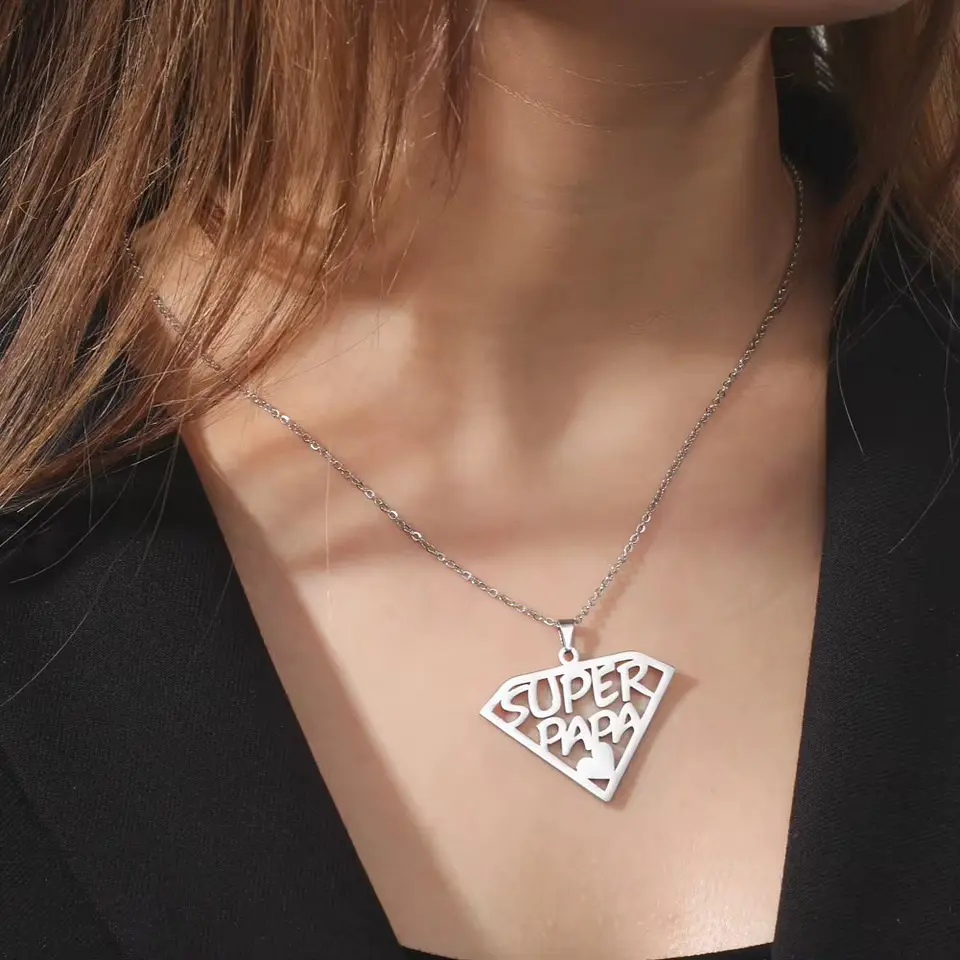 Collar Super Papa Acero Plateado 7
