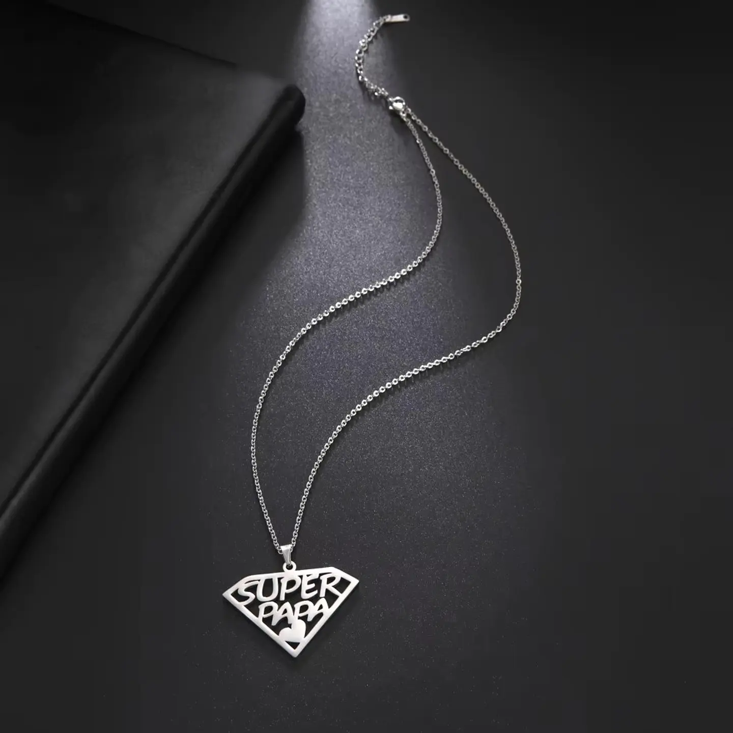 Collar Super Papa Acero Plateado 8