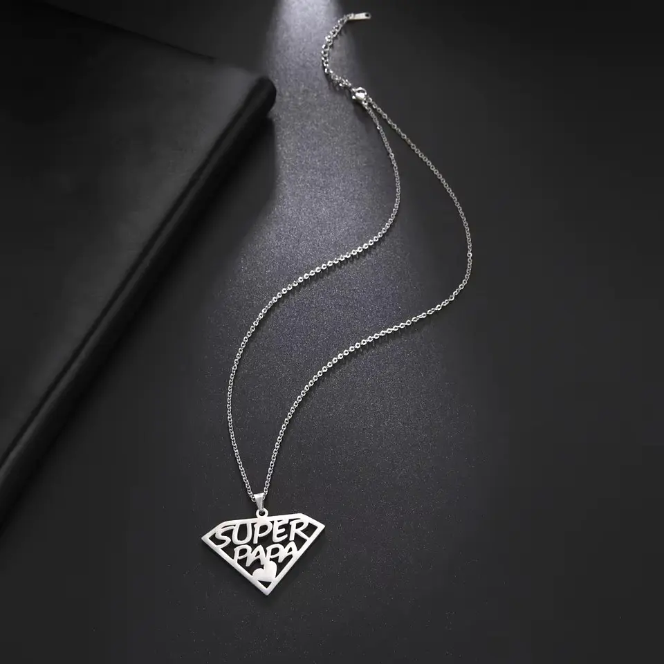 Collar Super Papa Acero Plateado 8