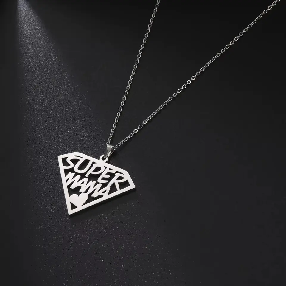 Collar Super Mama Acero Plateado 6