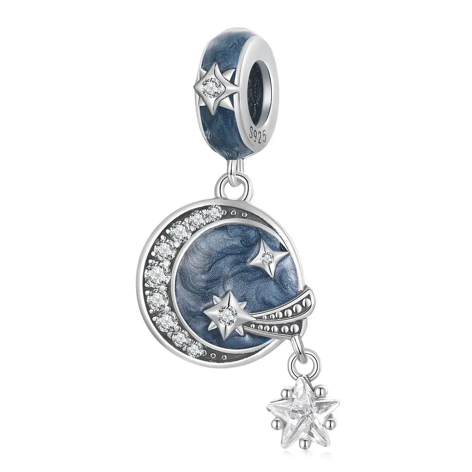 Charm Dije Plata 925 Luna Galaxia Estrellada Azul  1