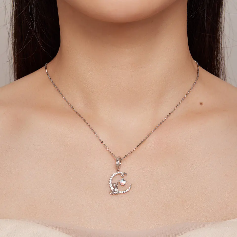 Charm Dije Plata 925 Gato en Luna y Estrella 5