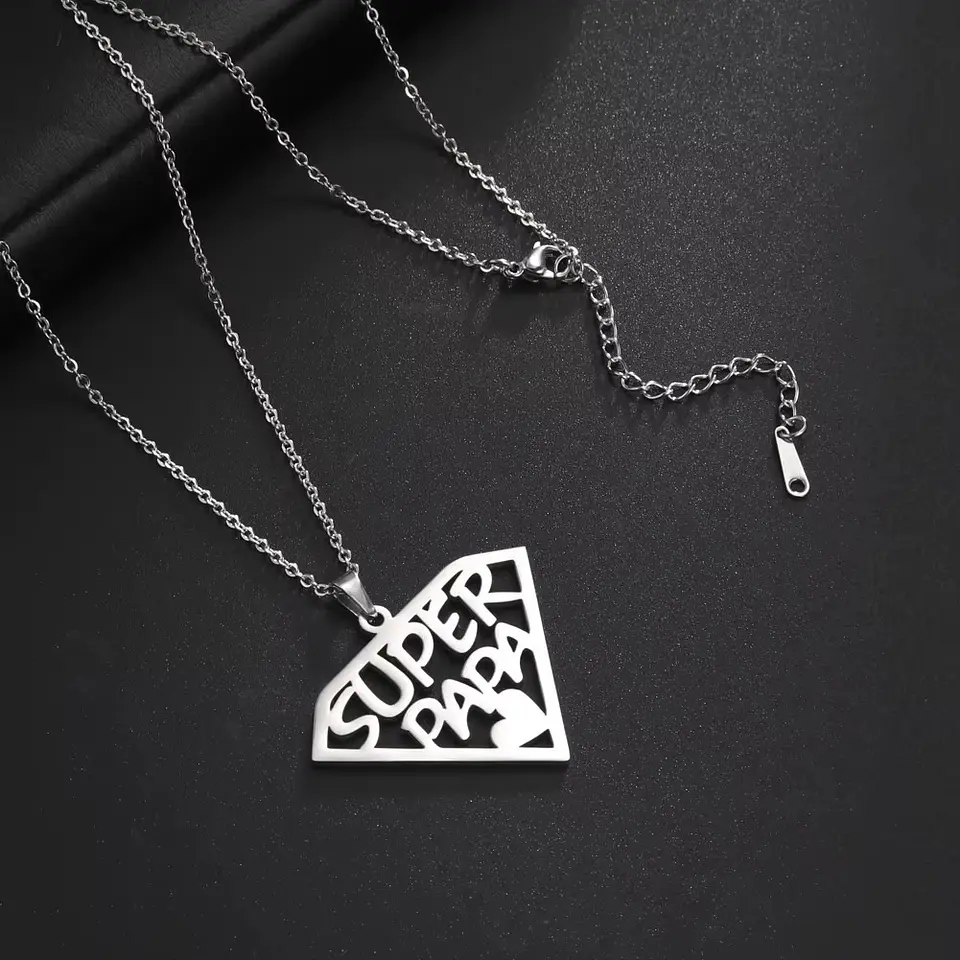 Collar Super Papa Acero Plateado 9