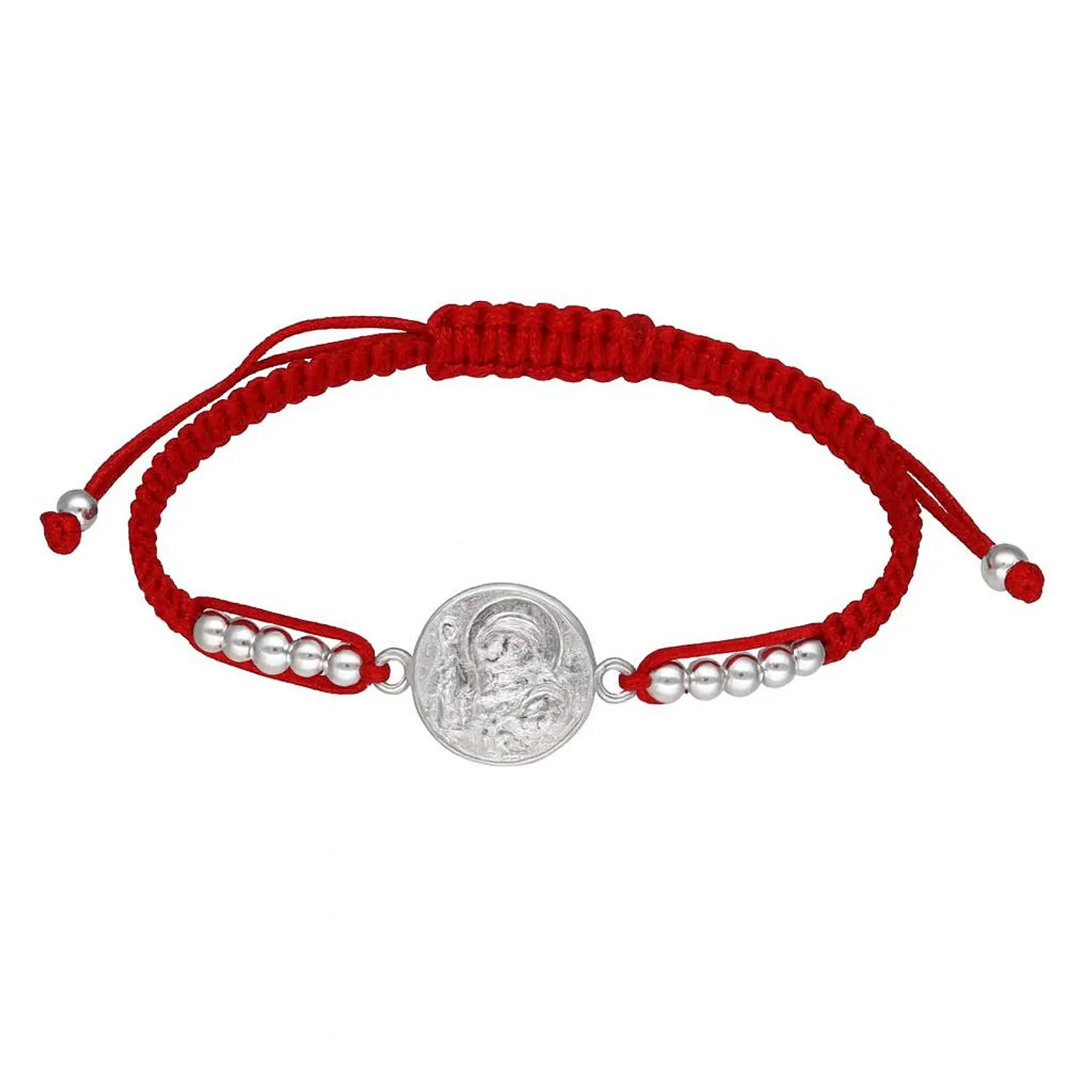 Pulsera Plata 925 San Benito Hilo Rojo Bolitas Trenzado 1