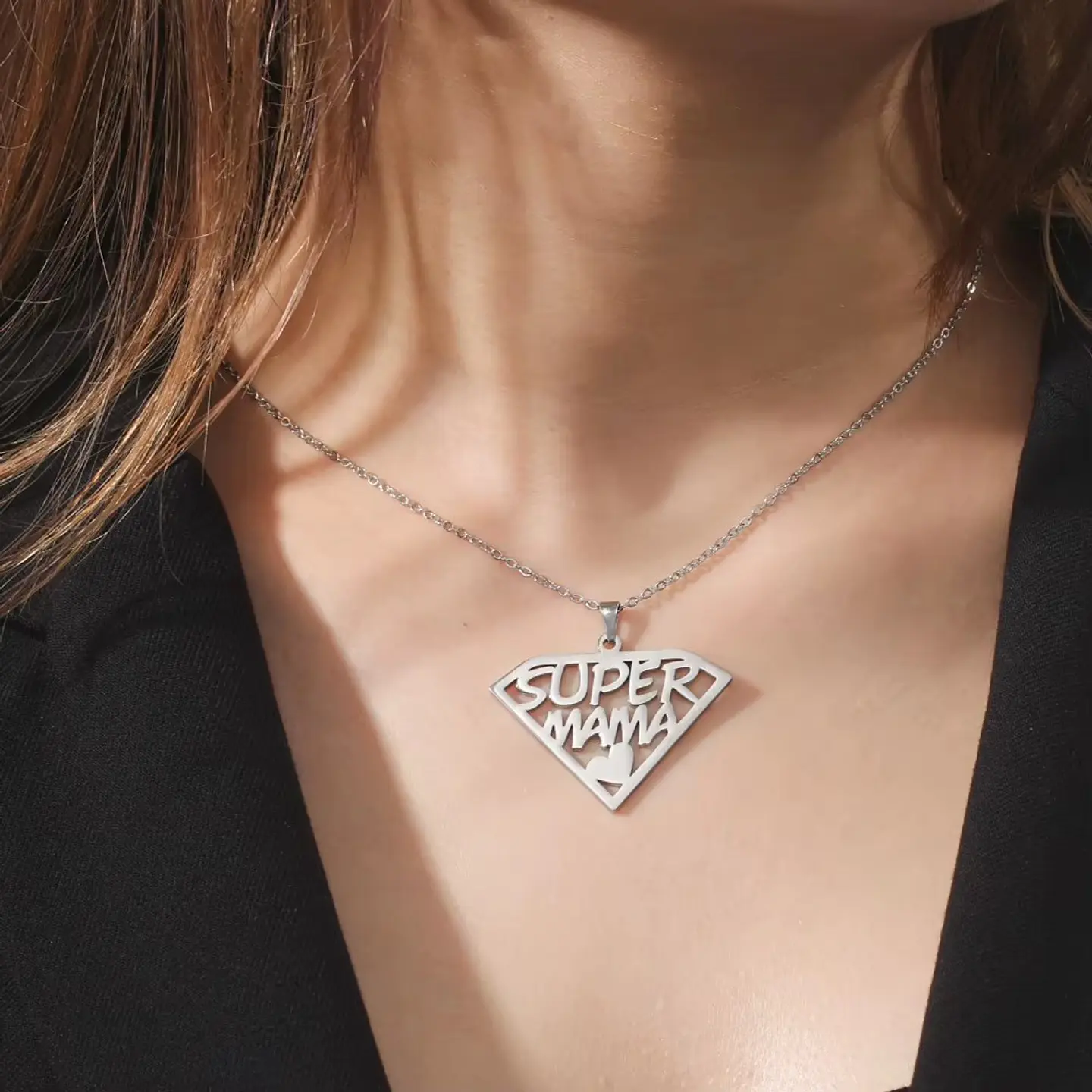 Collar Super Mama Acero Plateado 7
