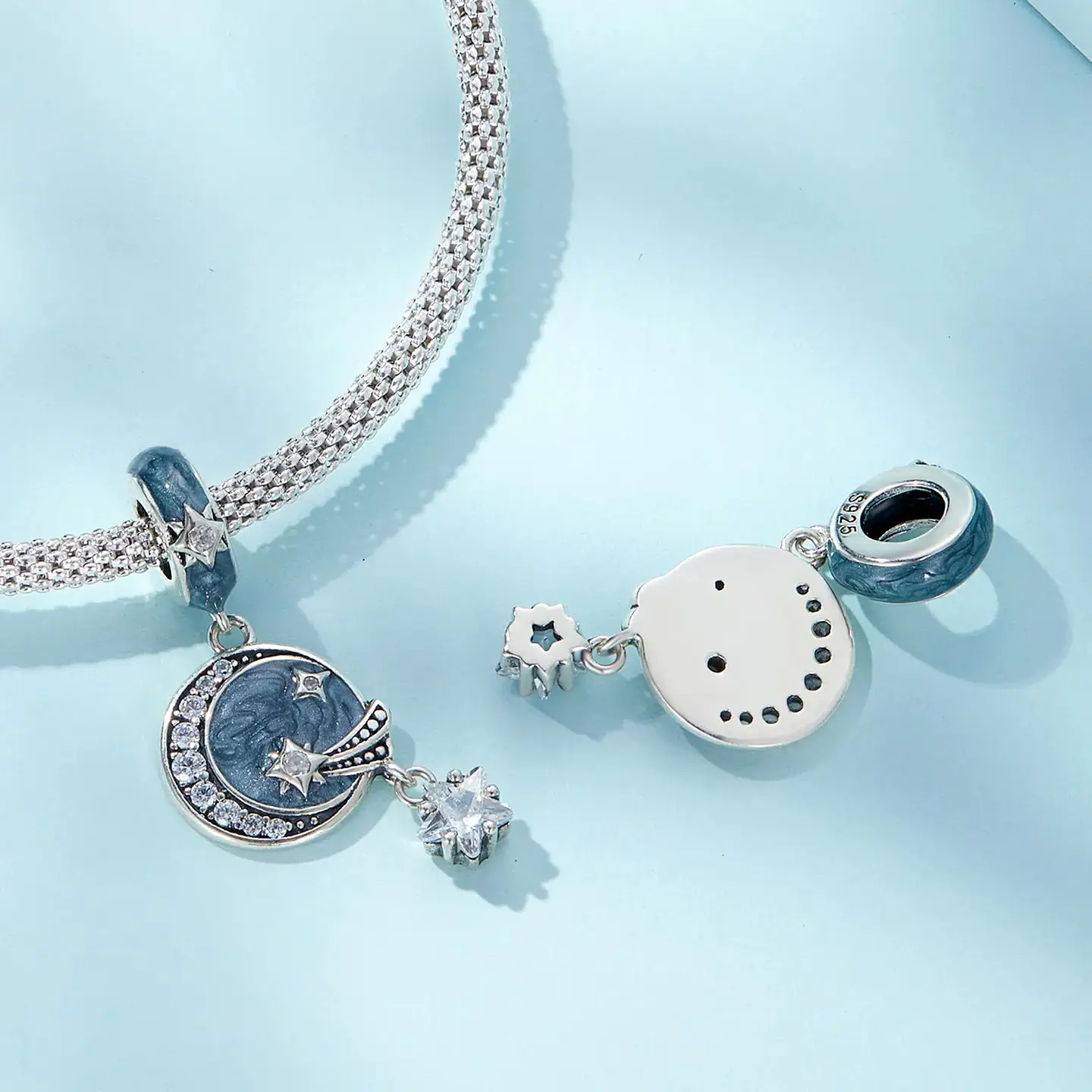 Charm Dije Plata 925 Luna Galaxia Estrellada Azul  3