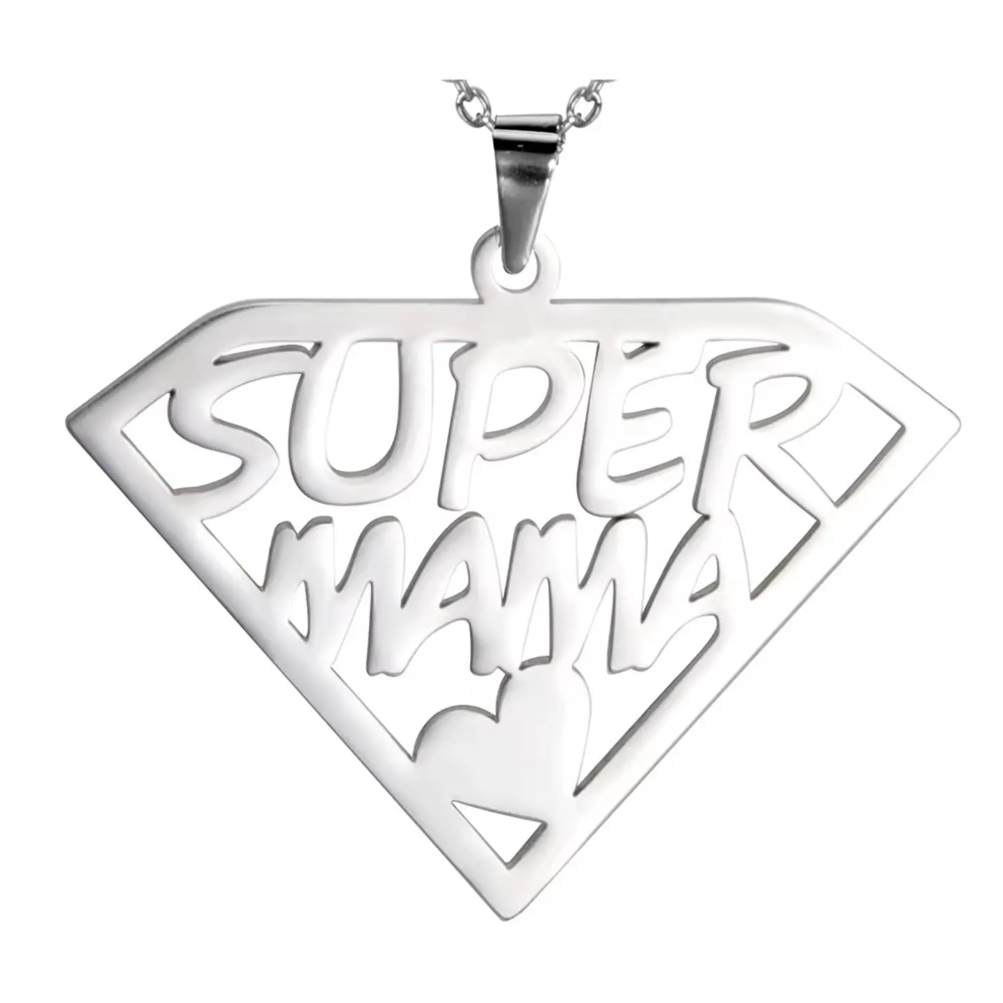 Collar Super Mama Acero Plateado 8
