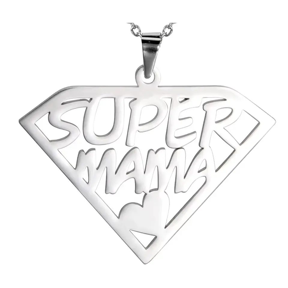 Collar Super Mama Acero Plateado 8