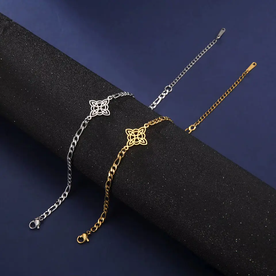Pulsera Nudo de Bruja Celta Figaro Dorada Acero 5