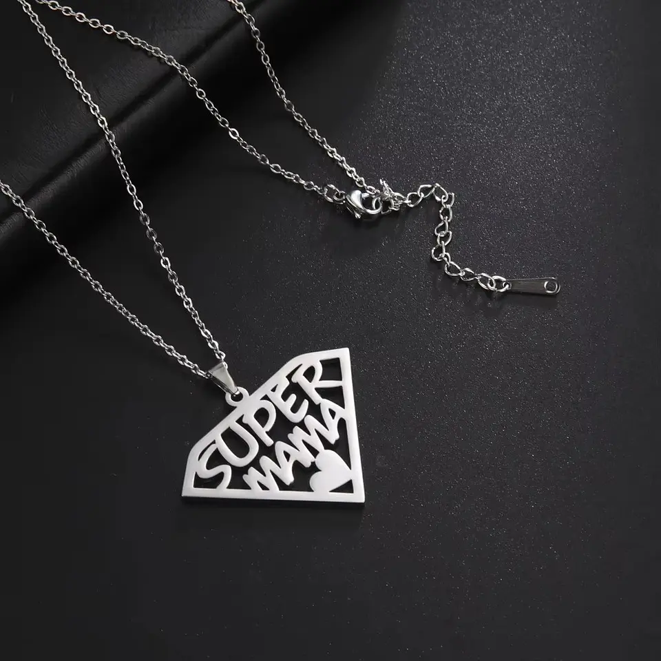 Collar Super Mama Acero Plateado 9
