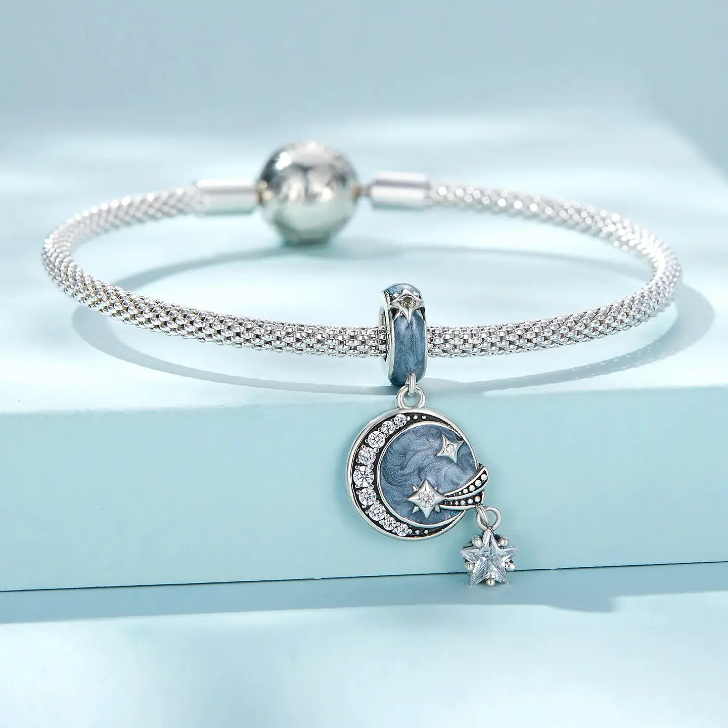 Charm Dije Plata 925 Luna Galaxia Estrellada Azul  4