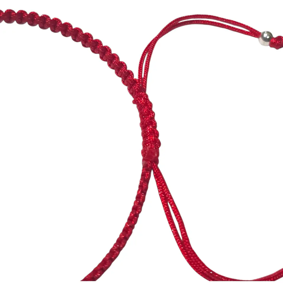 Pulsera Plata 925 San Benito Hilo Rojo Bolitas Trenzado 4