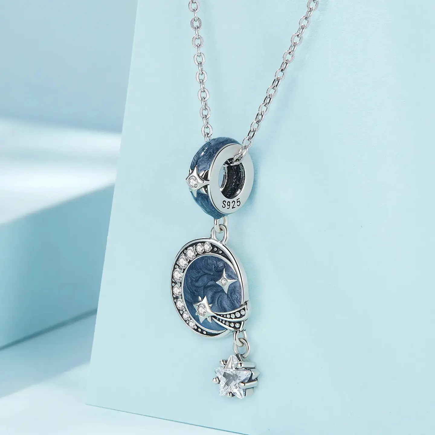 Charm Dije Plata 925 Luna Galaxia Estrellada Azul  5