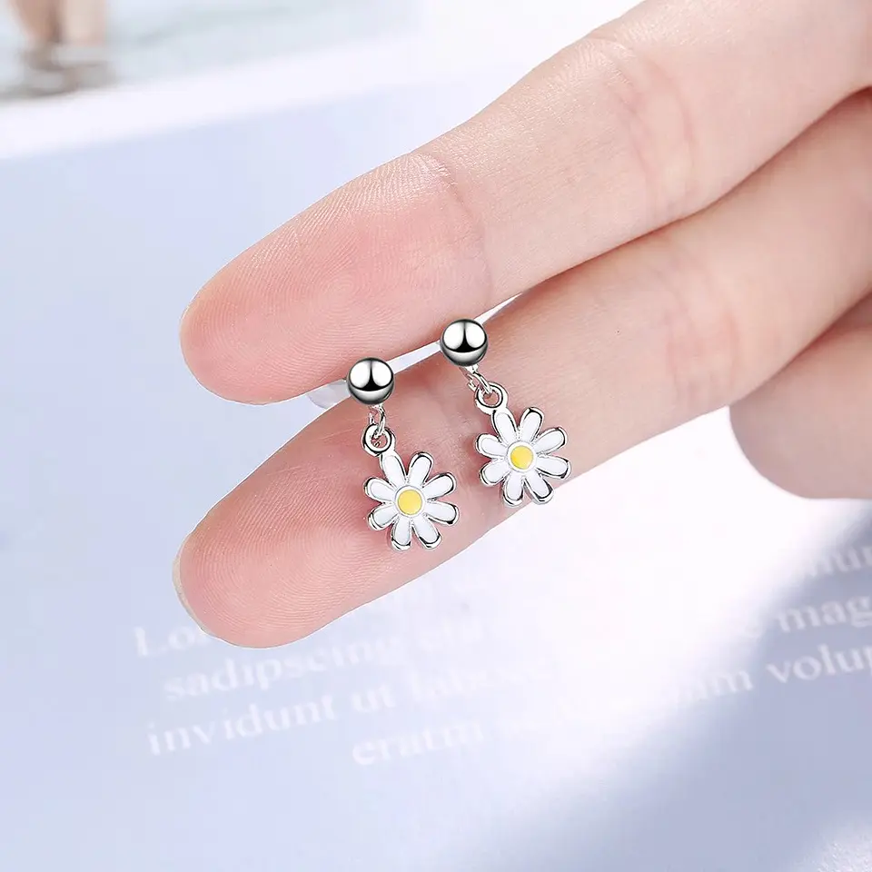 Aros Flor Margarita Plateados 5