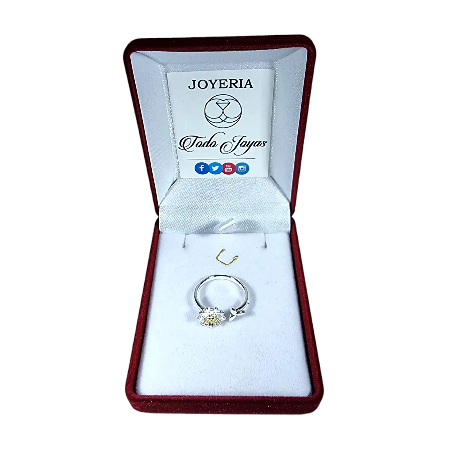 Anillo Flor Margarita Ajustable Plateado 2