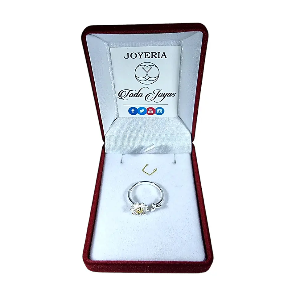 Anillo Flor Margarita Ajustable Plateado 2