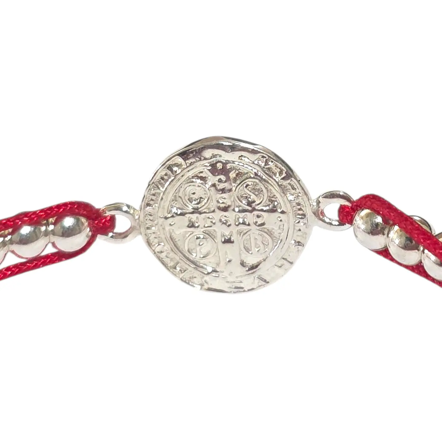 Pulsera Plata 925 San Benito Hilo Rojo Bolitas Trenzado 5