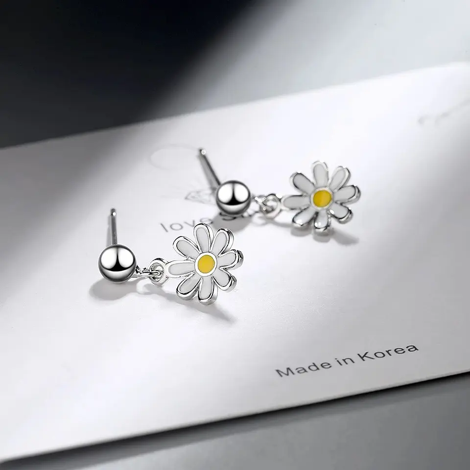Aros Flor Margarita Plateados 6