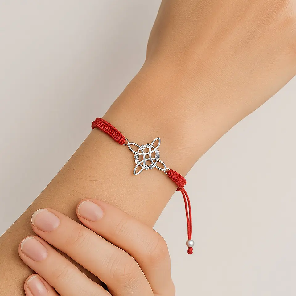 Pulsera Plata 925 Nudo de Bruja Hilo Rojo Circones Trenzado 4